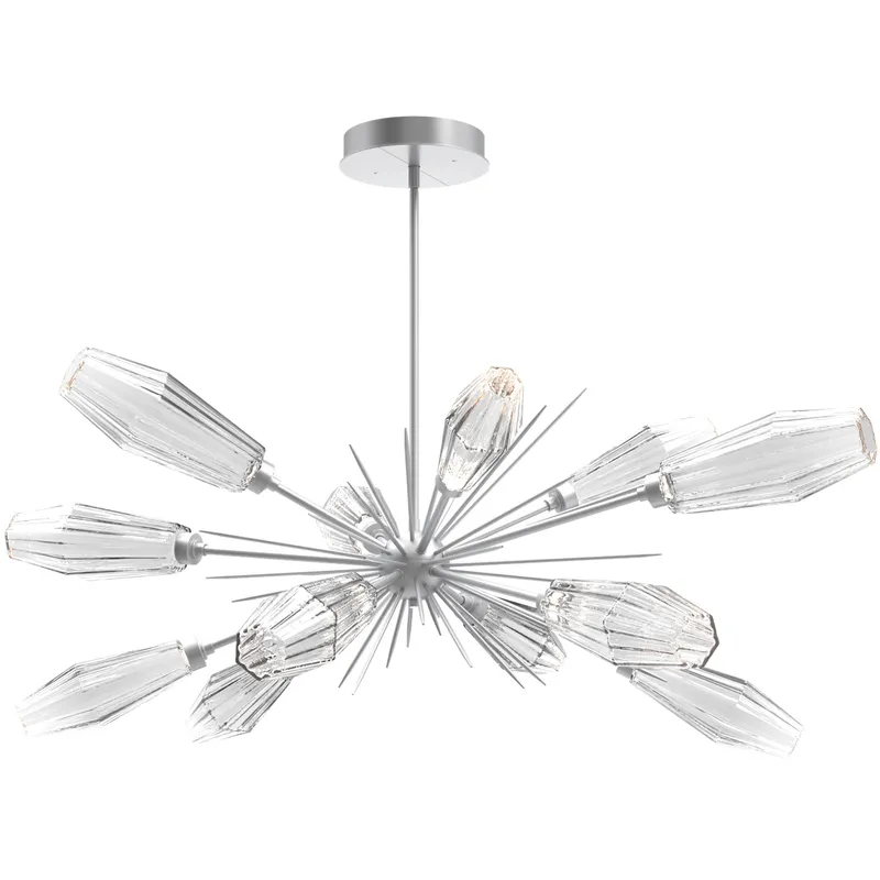 Aalto LED 53.3 inch Classic Silver Linear Pendant Ceiling Light in 3000K LED, Optic Rib Clear, Oval Starburst