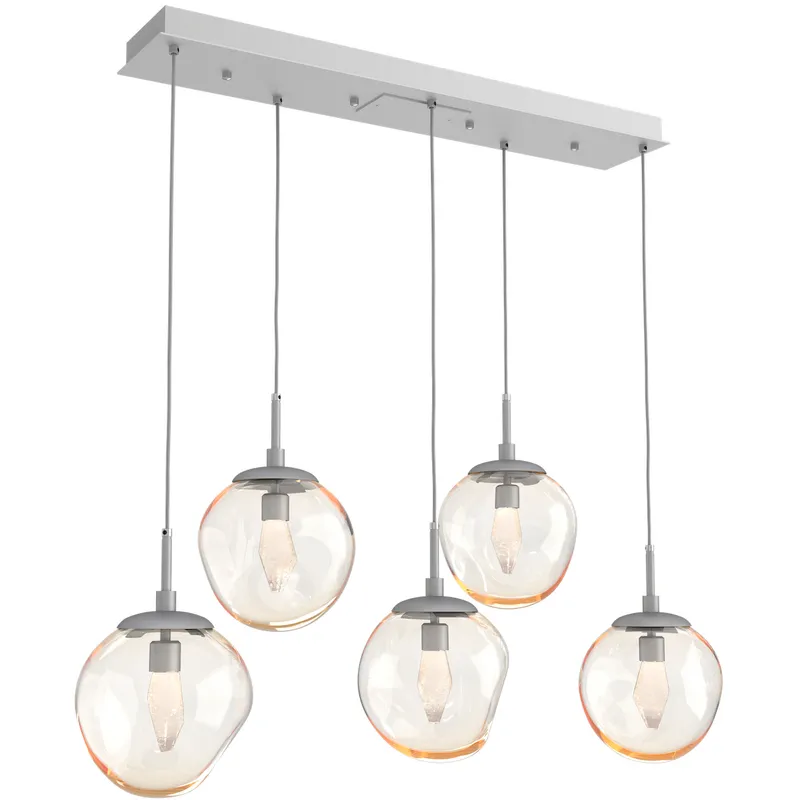 Aster LED LED Classic Silver Linear Pendant Ceiling Light in 2700K LED, Geo Inner - Amber Outer, Multi-Pendant