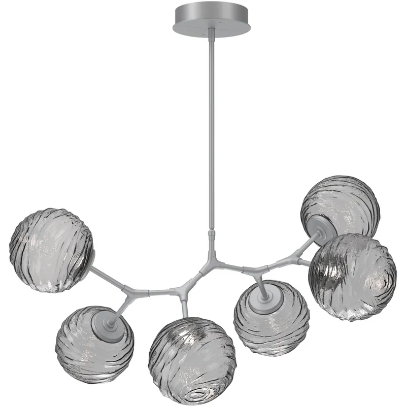 Gaia LED 36 inch Classic Silver Linear Multi-Pendant Ceiling Light in Smoke, 2700K LED, Modern Branch