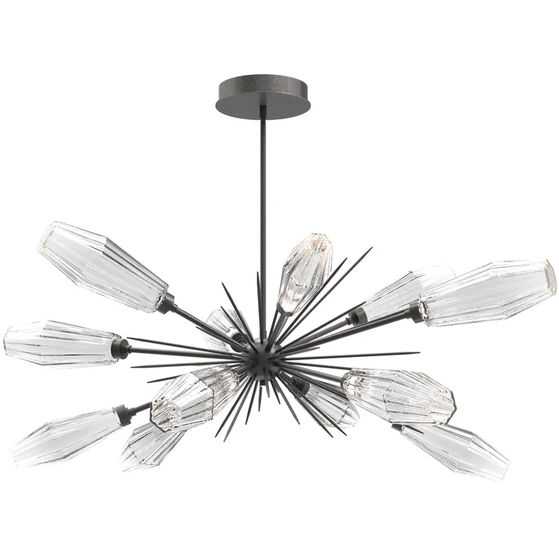 Aalto LED 53.3 inch Graphite Linear Pendant Ceiling Light in Optic Rib Clear, 2700K LED, Oval Starburst