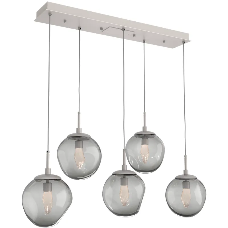 Aster LED LED 42.2 inch Beige Silver Linear Pendant Ceiling Light in 3000K LED, Metallic Beige Silver, Geo Inner - Smoke Outer, Multi-Port