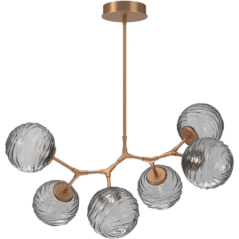 Gaia LED 36 inch Novel Brass Linear Multi-Pendant Ceiling Light in 3000K LED, Smoke, Modern Branch