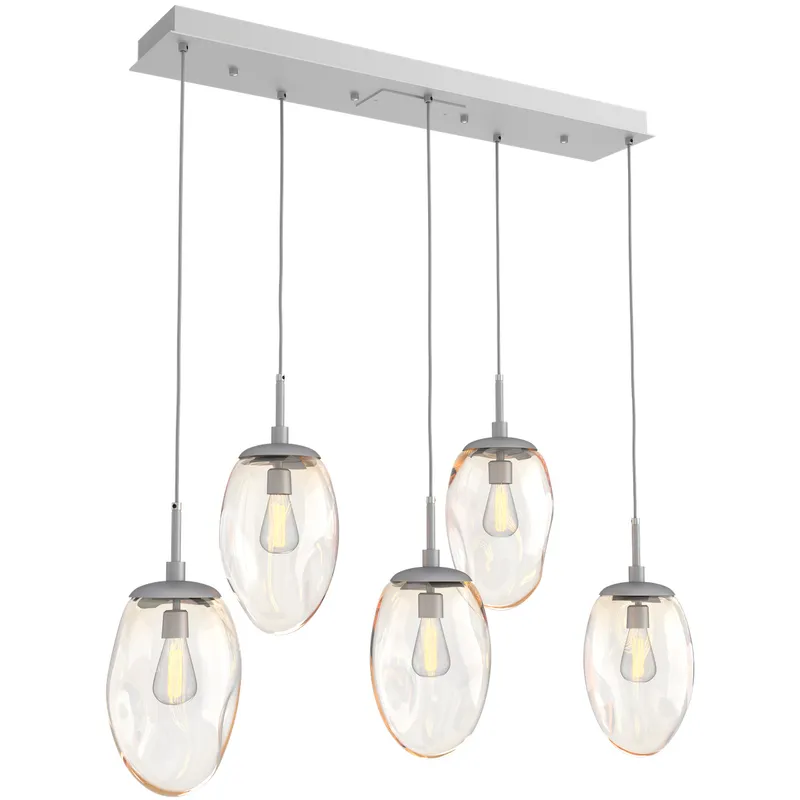 Meteo Incandescent 5 Light Classic Silver Linear Pendant Ceiling Light in Amber, Multi-Pendant