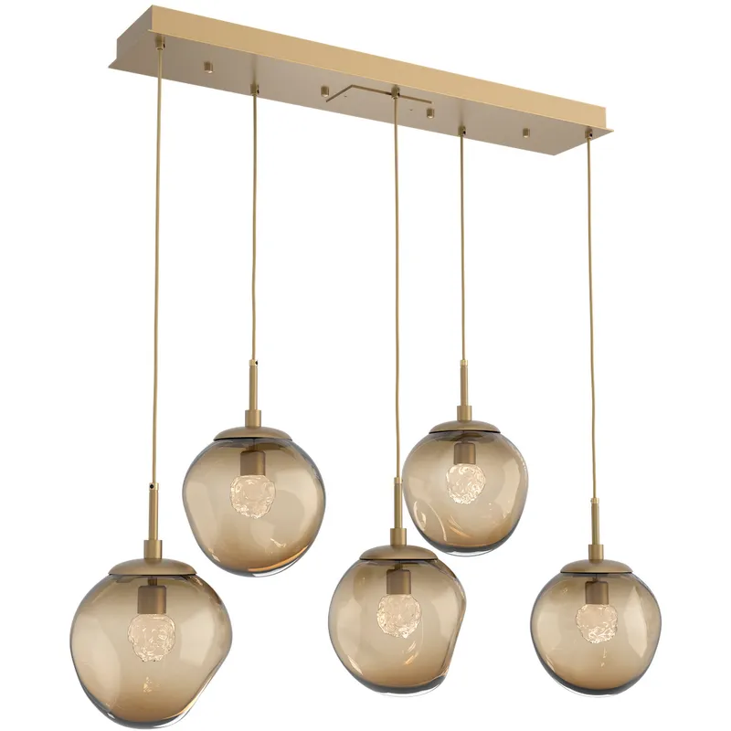 Aster LED LED 42.2 inch Gilded Brass Linear Pendant Ceiling Light in 3000K LED, Floret Inner - Bronze Outer, Multi-Port