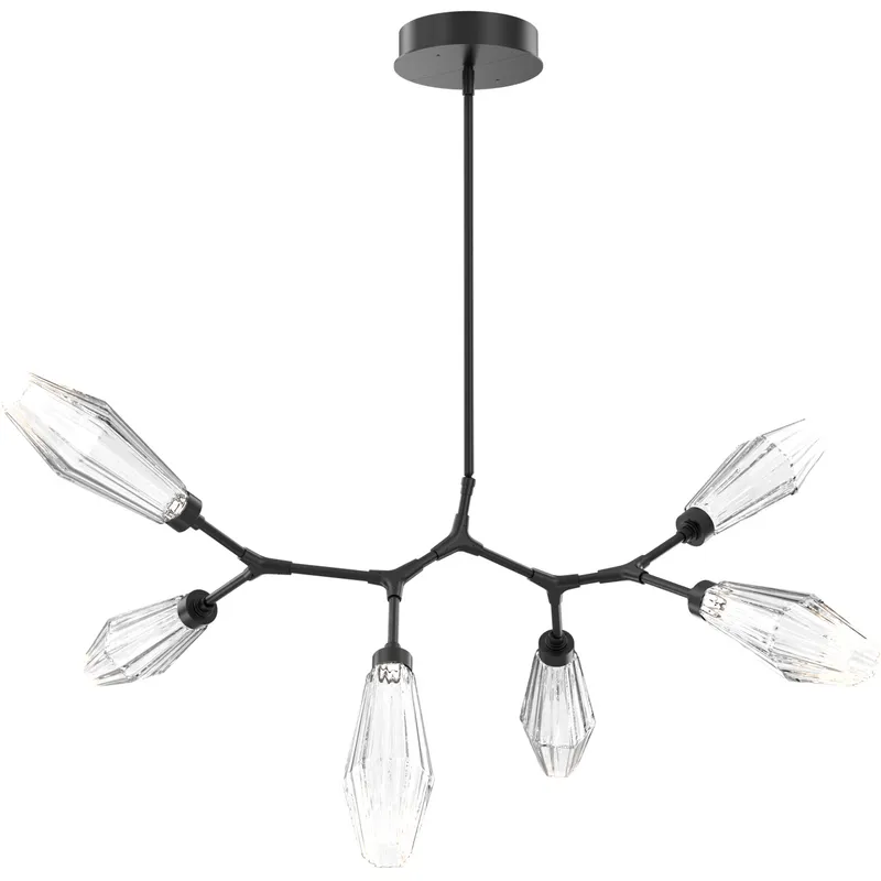 Aalto LED 43 inch Matte Black Linear Pendant Ceiling Light in Optic Rib Clear, 2700K LED, Modern Branch