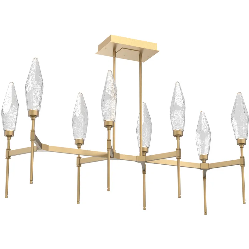Rock Crystal LED Gilded Brass Linear Pendant Ceiling Light in 3000K LED, Chilled Clear, Belvedere