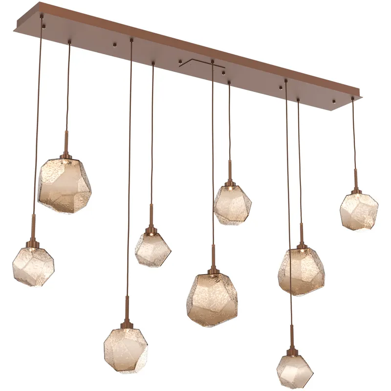 Gem LED Burnished Bronze Linear Pendant Ceiling Light in 3000K LED, Multi-Port