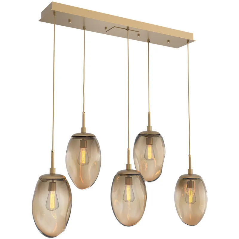 Meteo Incandescent 5 Light Gilded Brass Linear Pendant Ceiling Light in Bronze, Multi-Port