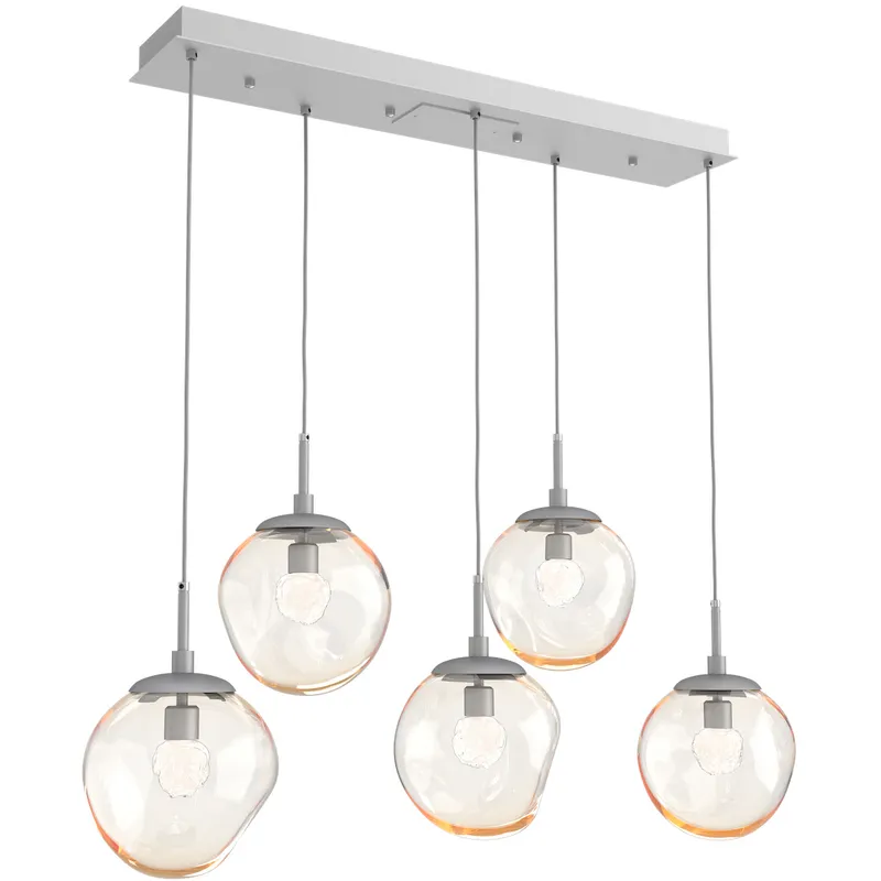 Aster LED LED Classic Silver Linear Pendant Ceiling Light in 2700K LED, Floret Inner - Amber Outer, Multi-Pendant