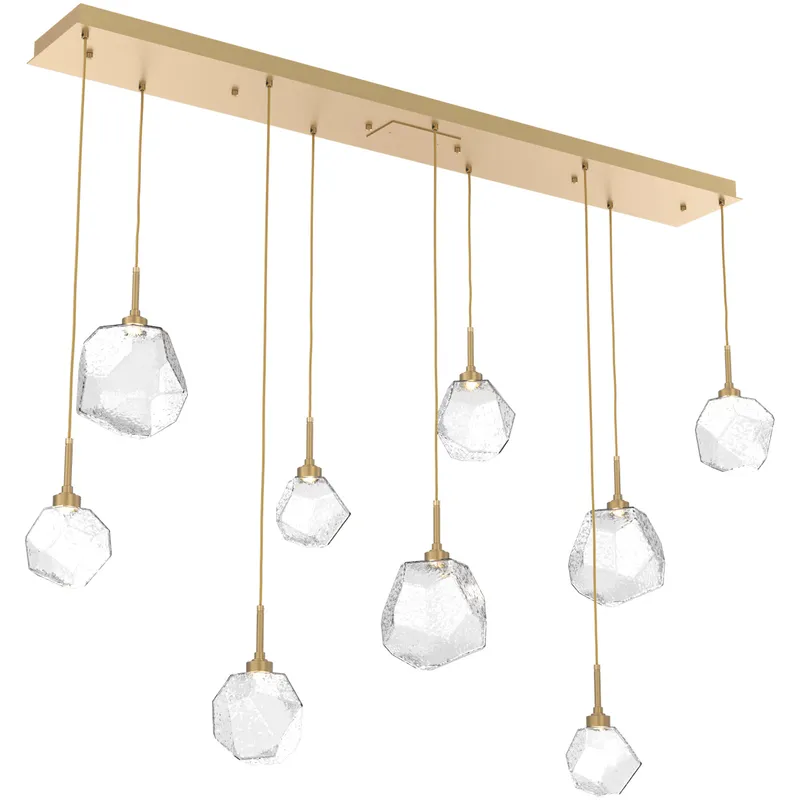 Gem LED Gilded Brass Linear Pendant Ceiling Light in Clear, 2700K LED, Multi-Port
