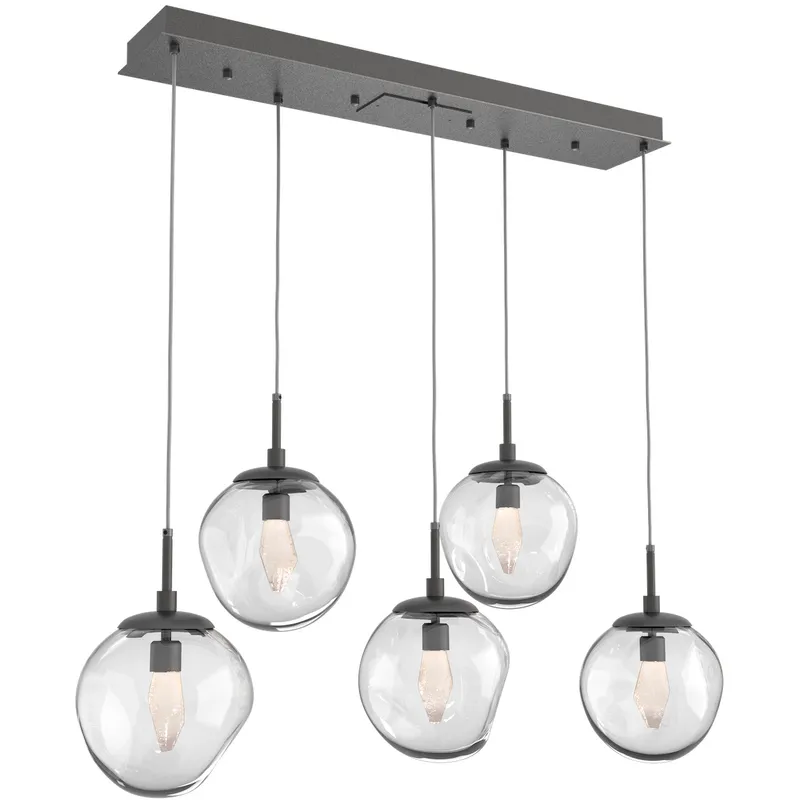 Aster LED LED Graphite Linear Pendant Ceiling Light in 3000K LED, Geo Inner - Clear Outer, Multi-Port