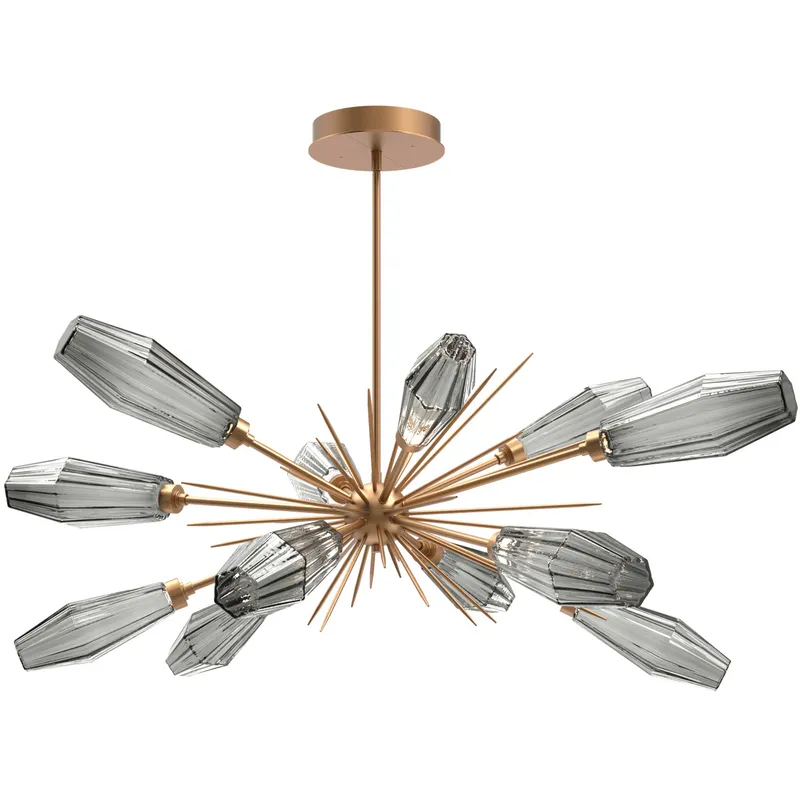 Aalto LED 53.3 inch Novel Brass Linear Pendant Ceiling Light in Optic Rib Smoke, 2700K LED, Oval Starburst