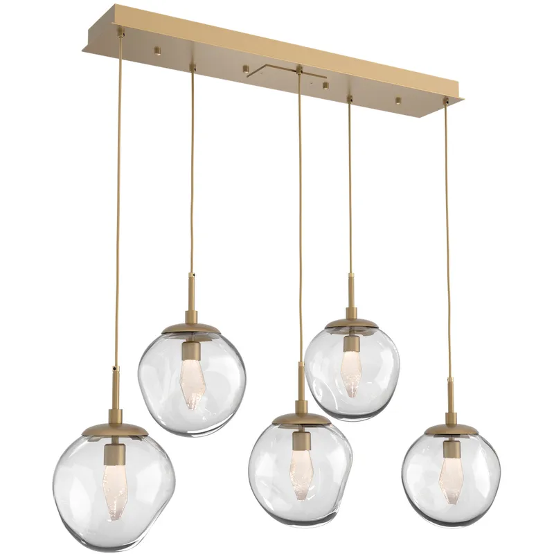 Aster LED LED 42.2 inch Gilded Brass Linear Pendant Ceiling Light in 2700K LED, Geo Inner - Clear Outer, Multi-Port