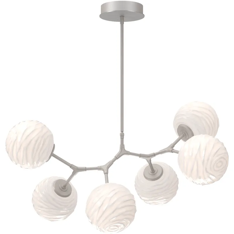 Gaia LED Metallic Beige Silver Linear Pendant Ceiling Light in 3000K LED, Opal White, Modern Branch