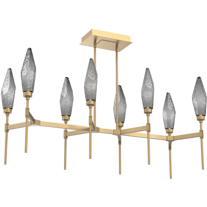 Rock Crystal LED Gilded Brass Linear Pendant Ceiling Light in Chilled Smoke, 2700K LED