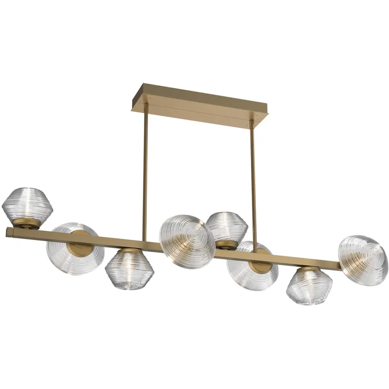 Mesa LED Gilded Brass Linear Multi-Pendant Ceiling Light in 3000K LED, Clear, Twisted Branch