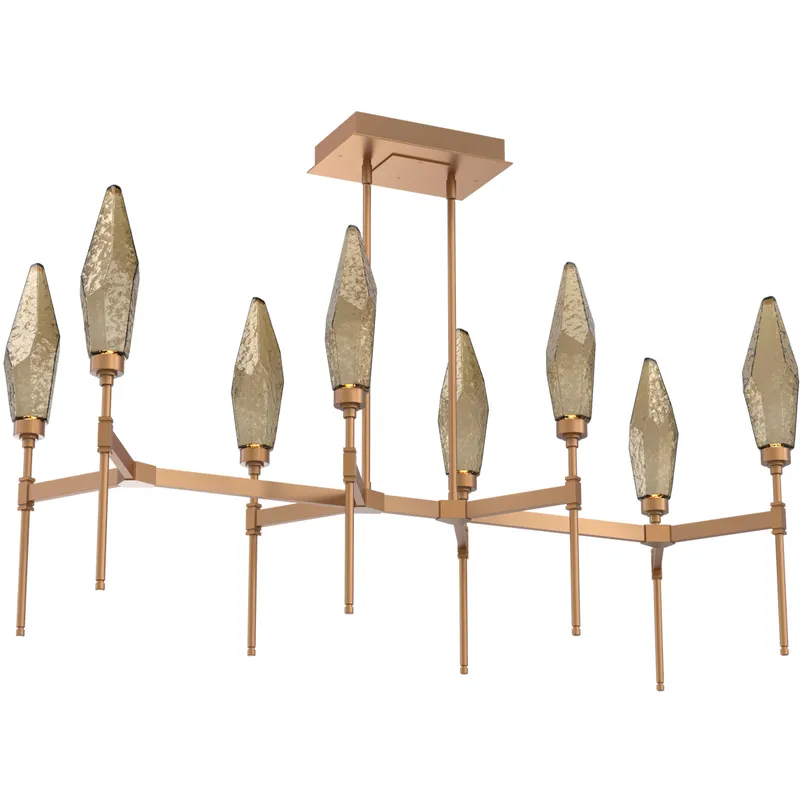 Rock Crystal LED Novel Brass Linear Pendant Ceiling Light in 3000K LED, Chilled Bronze, Belvedere