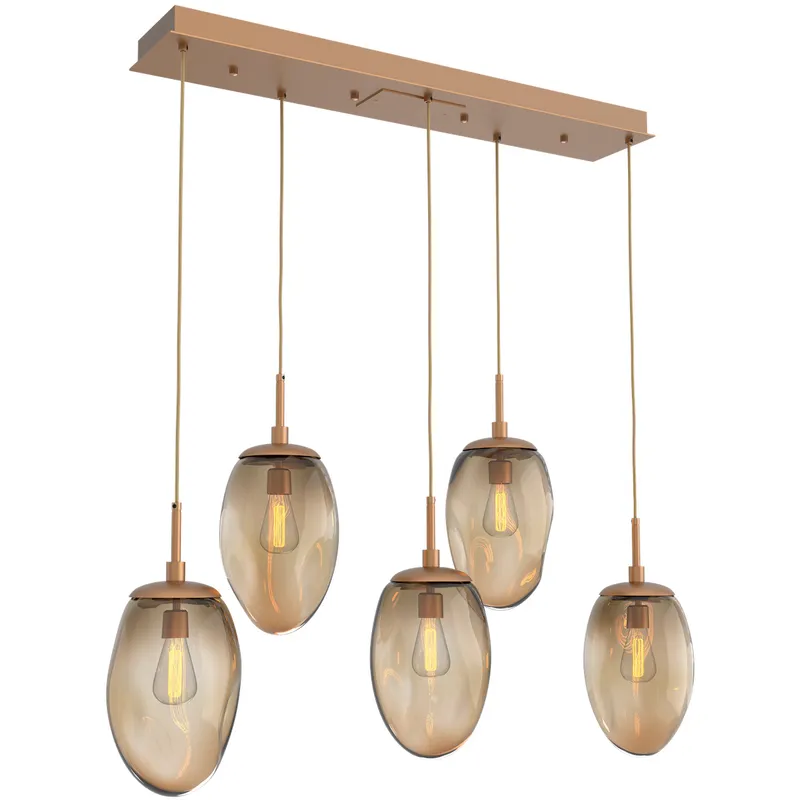 Meteo Incandescent 5 Light Novel Brass Linear Pendant Ceiling Light in Bronze, Multi-Pendant