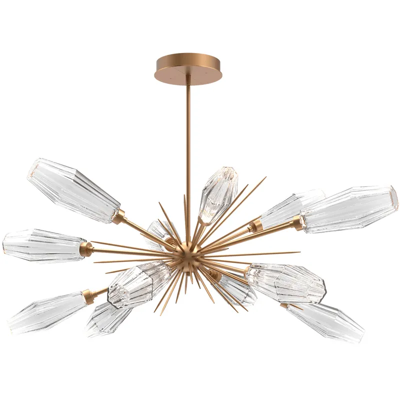 Aalto LED 53.3 inch Novel Brass Linear Pendant Ceiling Light in Optic Rib Clear, 2700K LED, Oval Starburst