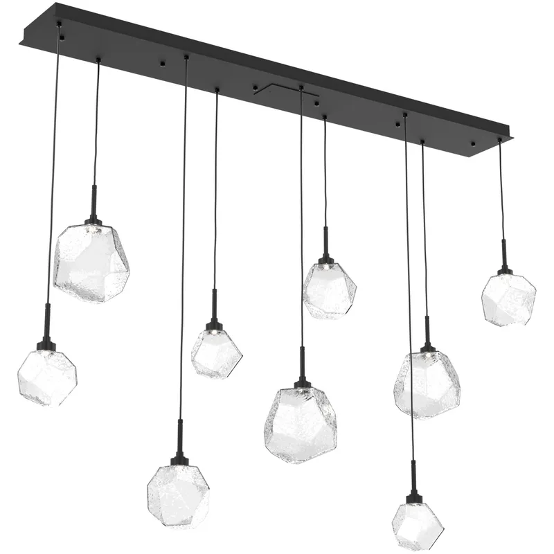 Gem LED Matte Black Linear Pendant Ceiling Light in Clear, 2700K LED, Multi-Port