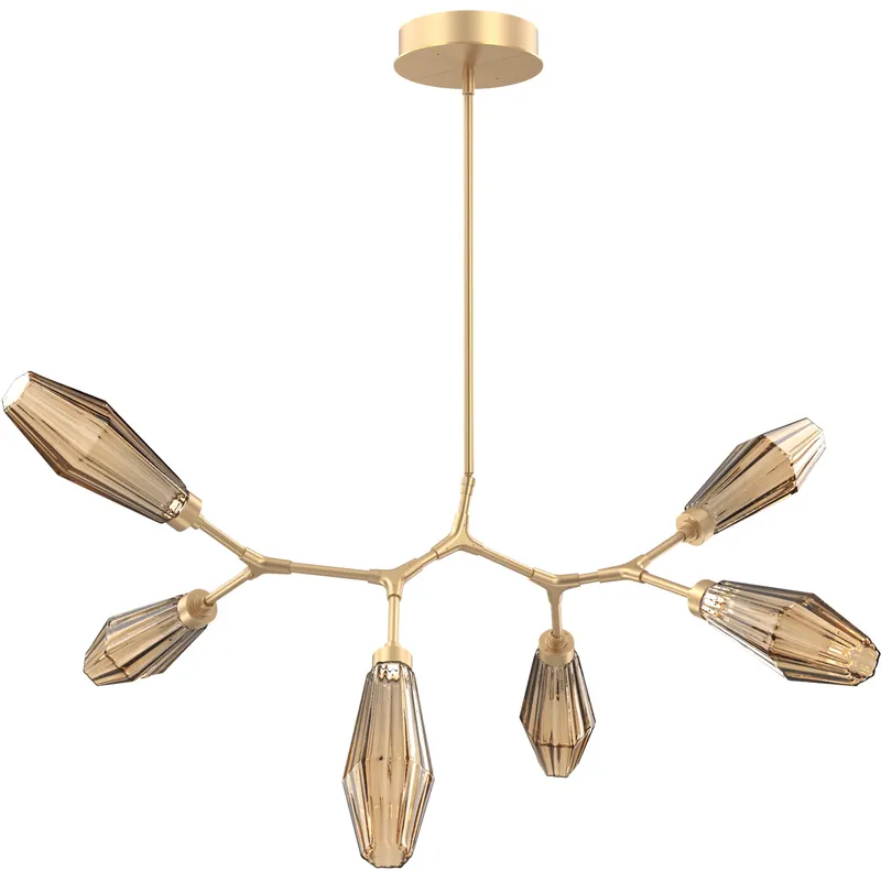 Aalto LED 43 inch Gilded Brass Linear Pendant Ceiling Light in 3000K LED, Optic Rib Bronze, Modern Branch