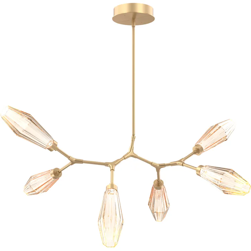 Aalto LED 43 inch Gilded Brass Linear Pendant Ceiling Light in 3000K LED, Optic Rib Amber, Modern Branch