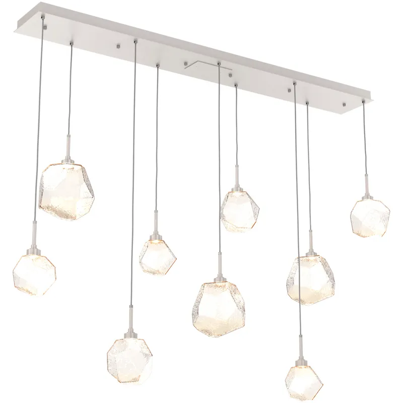 Gem LED Beige Silver Linear Pendant Ceiling Light in 3000K LED, Metallic Beige Silver, Amber, Multi-Port