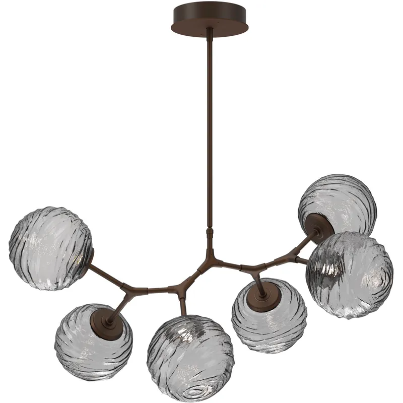 Gaia LED 36 inch Flat Bronze Linear Multi-Pendant Ceiling Light in 3000K LED, Smoke, Modern Branch