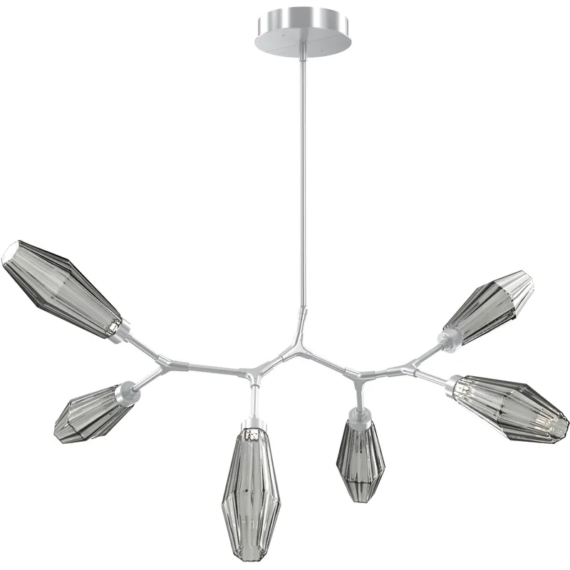 Aalto LED 43 inch Classic Silver Linear Pendant Ceiling Light in Optic Rib Smoke, 2700K LED, Modern Branch