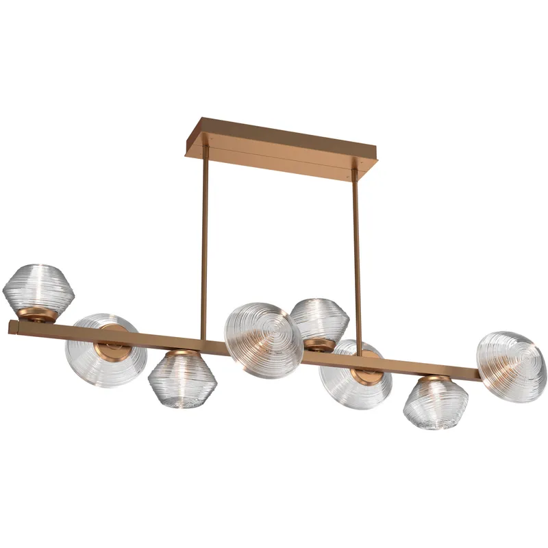 Mesa LED Novel Brass Linear Multi-Pendant Ceiling Light in Clear, 2700K LED, Twisted Branch