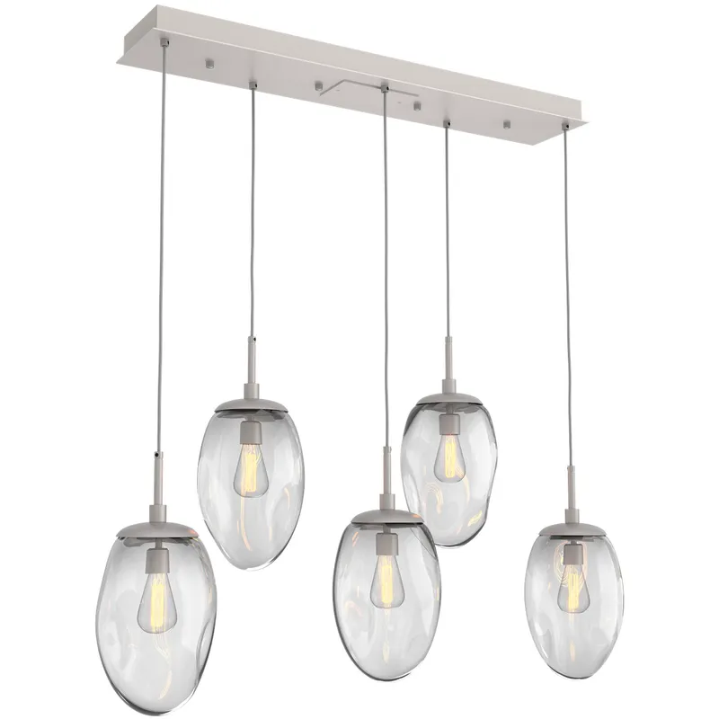 Meteo Incandescent 5 Light Beige Silver Linear Pendant Ceiling Light in Metallic Beige Silver, Clear, Multi-Port