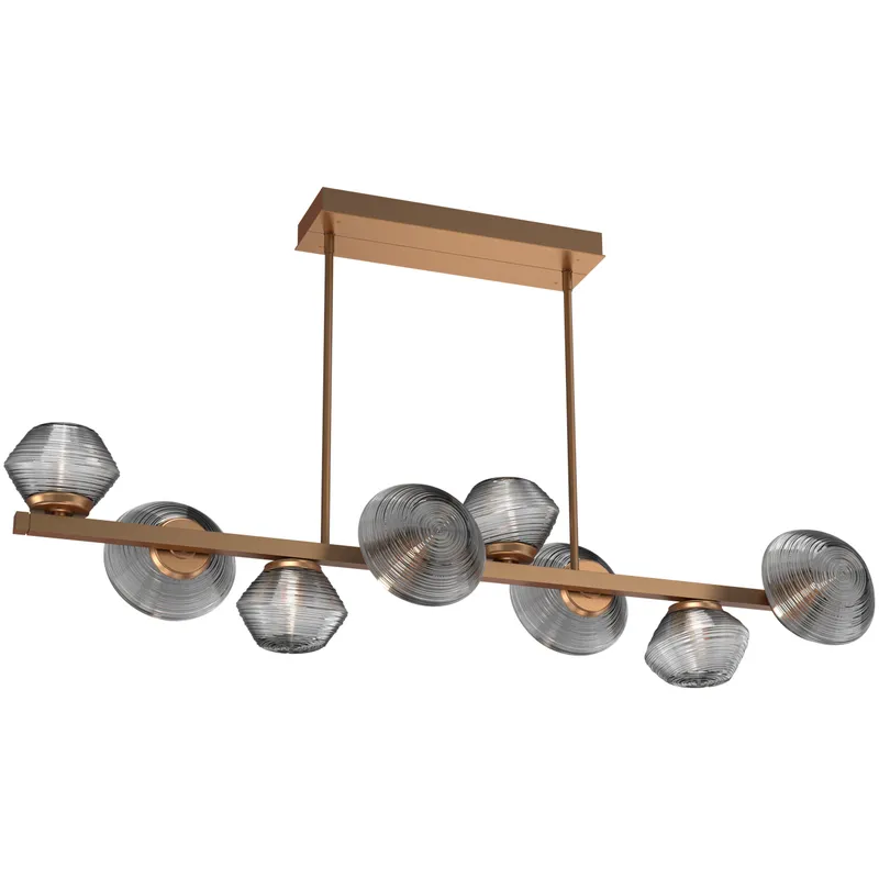 Mesa LED Novel Brass Linear Multi-Pendant Ceiling Light in 3000K LED, Smoke, Twisted Branch