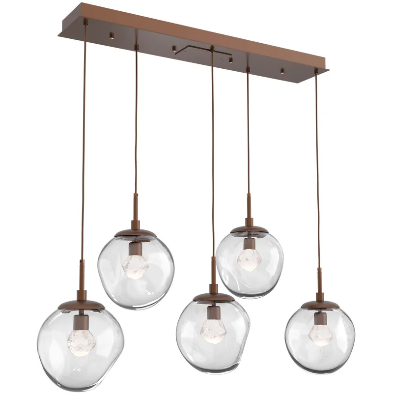Aster LED LED Burnished Bronze Linear Pendant Ceiling Light in 3000K LED, Zircon Inner - Clear Outer, Multi-Pendant