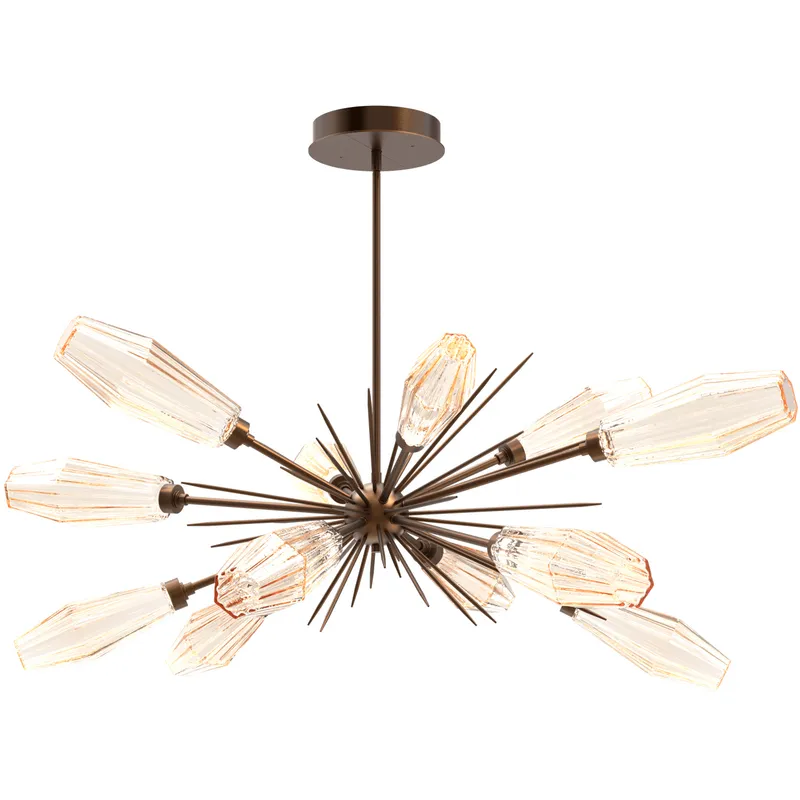 Aalto LED 53.3 inch Flat Bronze Linear Pendant Ceiling Light in 3000K LED, Optic Rib Amber, Oval Starburst