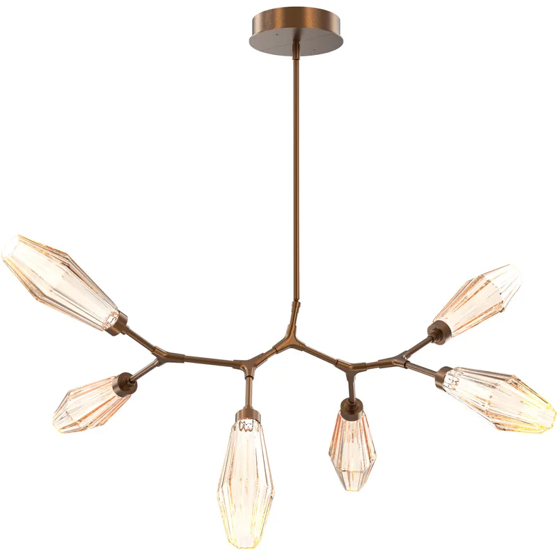 Aalto LED 43 inch Flat Bronze Linear Pendant Ceiling Light in 3000K LED, Optic Rib Amber, Modern Branch