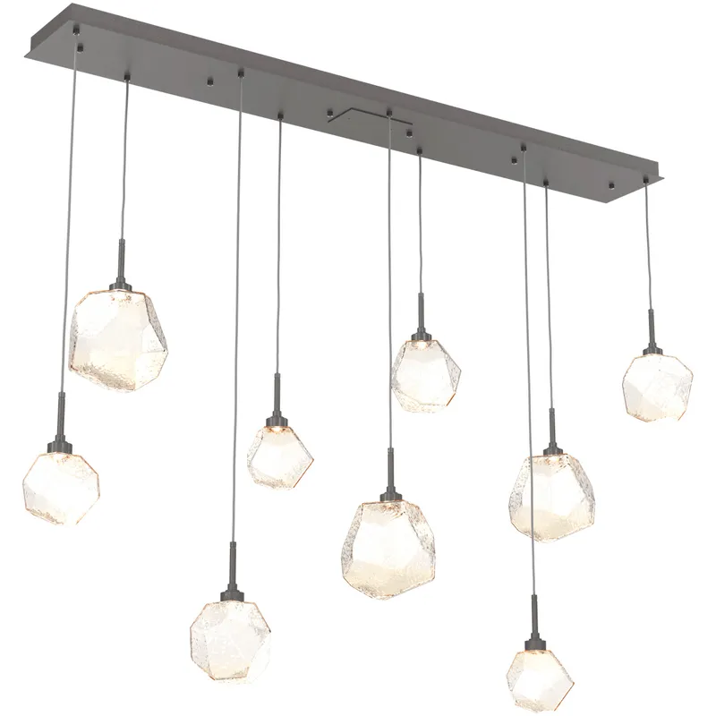 Gem LED Graphite Linear Pendant Ceiling Light in Amber, 2700K LED, Multi-Port