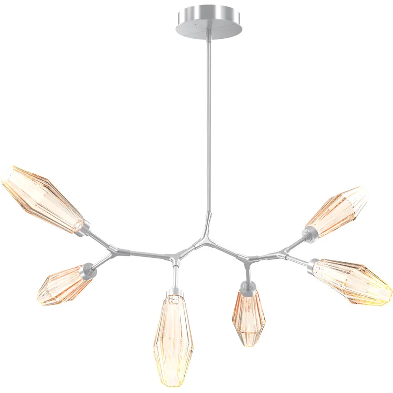 Aalto LED 43 inch Classic Silver Linear Pendant Ceiling Light in Optic Rib Amber, 2700K LED, Modern Branch