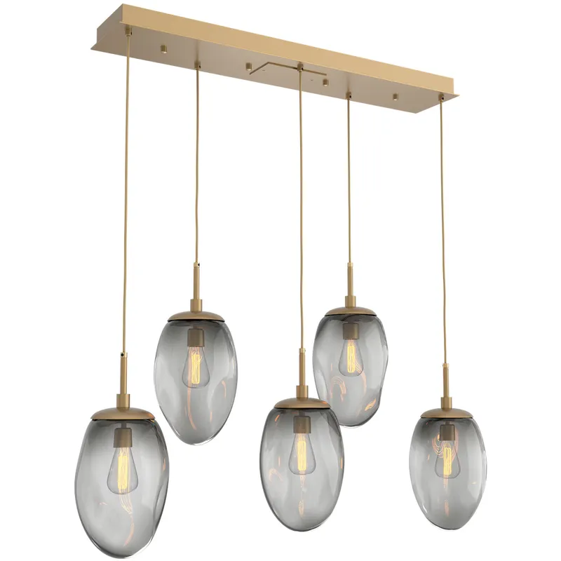 Meteo Incandescent 5 Light Gilded Brass Linear Pendant Ceiling Light in Smoke, Multi-Port