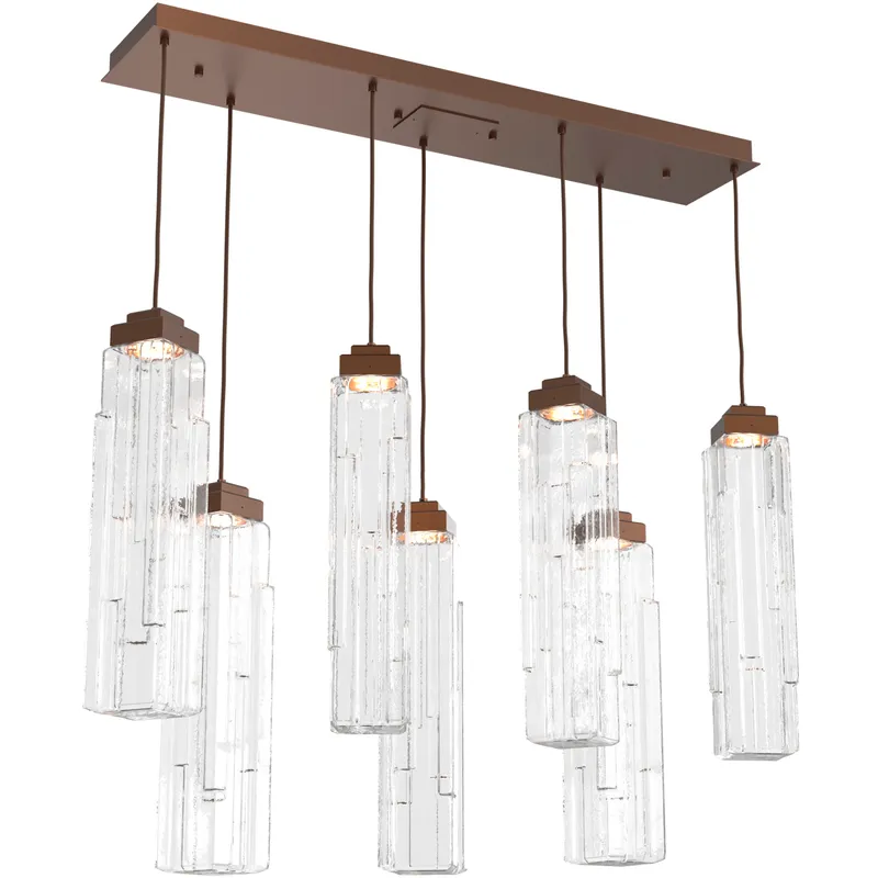Ledgestone LED Burnished Bronze Linear Pendant Ceiling Light in Clear Ledgestone, 2700K LED, Multi-Pendant