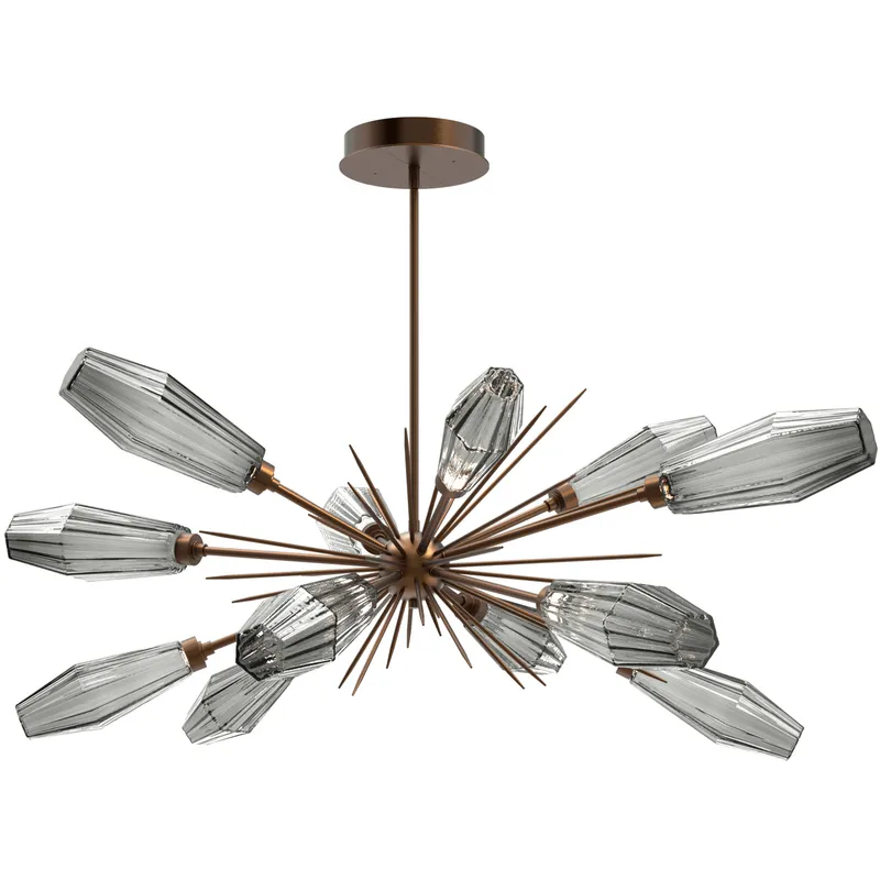 Aalto LED 53.3 inch Flat Bronze Linear Pendant Ceiling Light in Optic Rib Smoke, 2700K LED, Oval Starburst