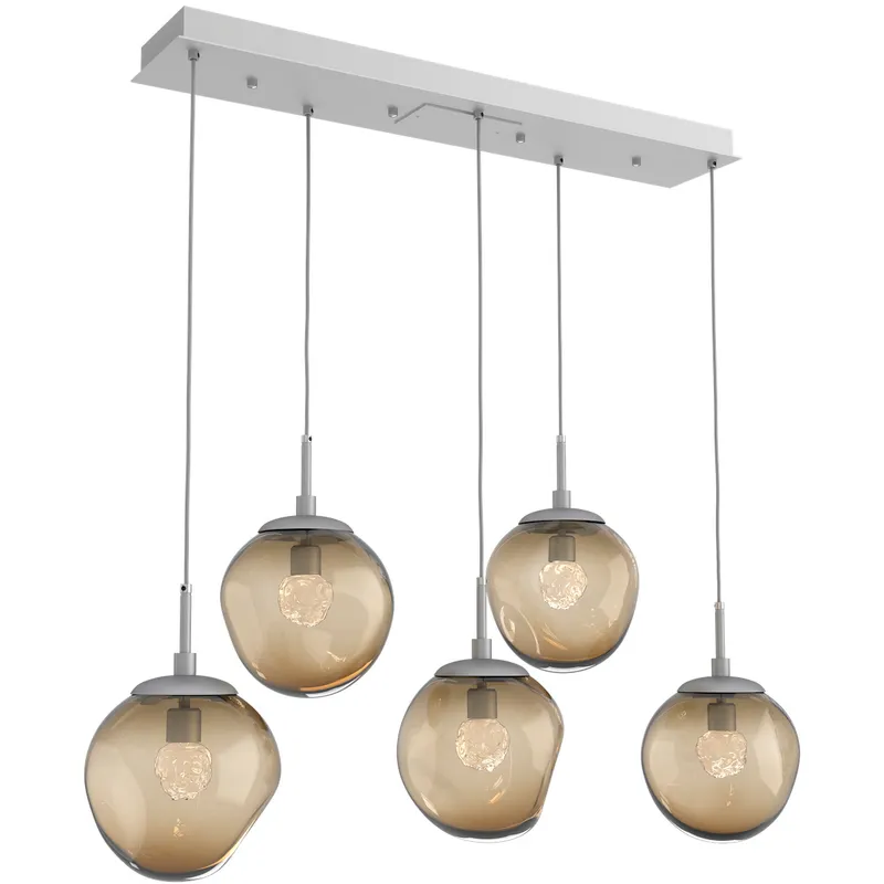 Aster LED LED Classic Silver Linear Pendant Ceiling Light in 3000K LED, Floret Inner - Bronze Outer, Multi-Pendant