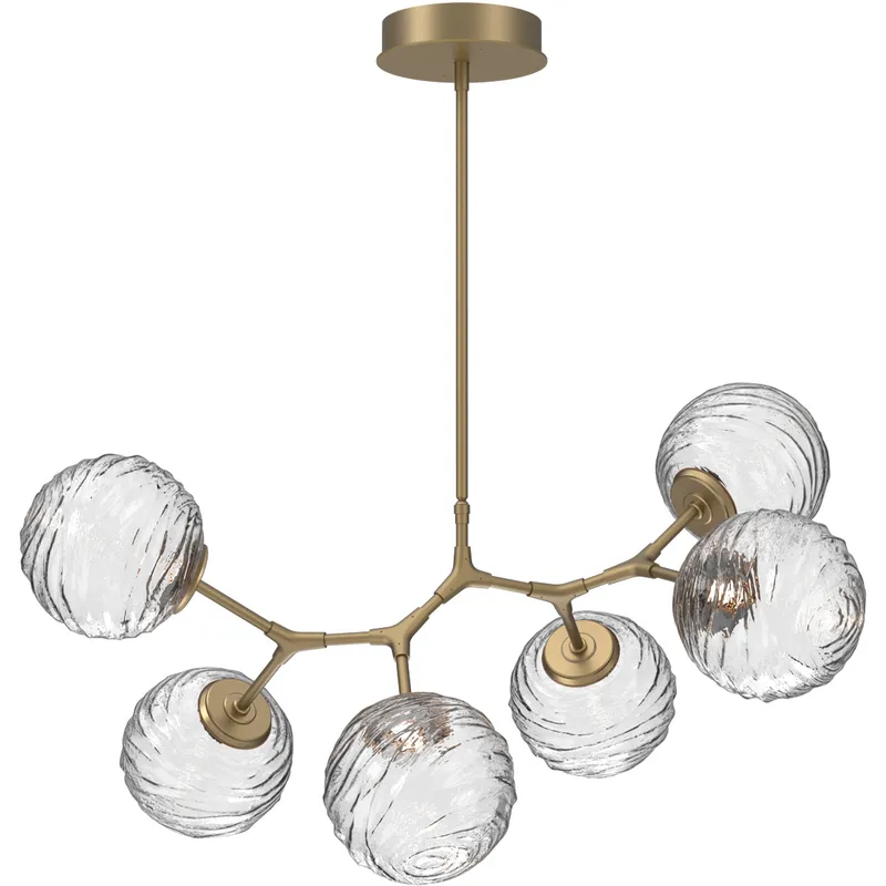 Gaia LED 36 inch Gilded Brass Linear Multi-Pendant Ceiling Light in 3000K LED, Clear, Modern Branch