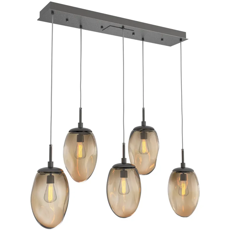 Meteo Incandescent 5 Light Graphite Linear Pendant Ceiling Light in Bronze, Multi-Port