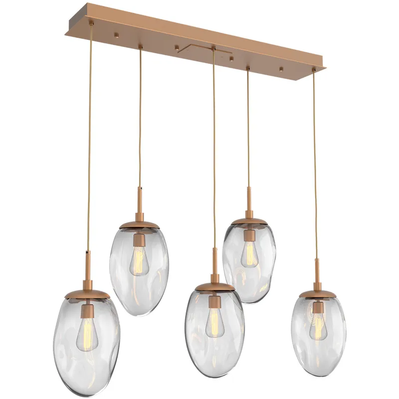 Meteo Incandescent 5 Light Novel Brass Linear Pendant Ceiling Light in Clear, Multi-Pendant