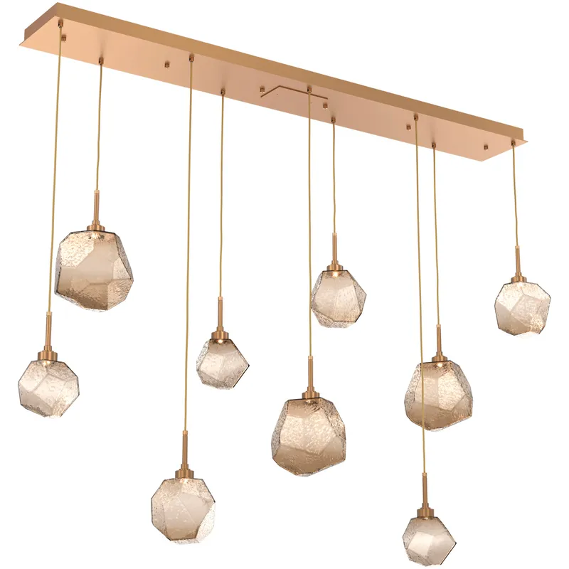 Gem LED Novel Brass Linear Pendant Ceiling Light in Bronze, 2700K LED, Multi-Port