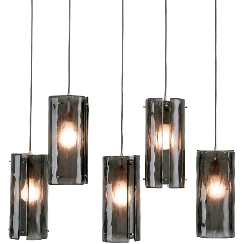 Textured Glass 5 Light 34.8 inch Metallic Beige Silver Multi-Pendant Ceiling Light