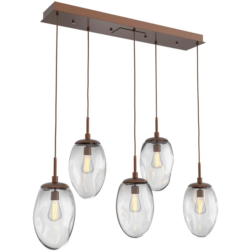 Meteo Incandescent 5 Light Burnished Bronze Linear Pendant Ceiling Light in Clear, Multi-Pendant