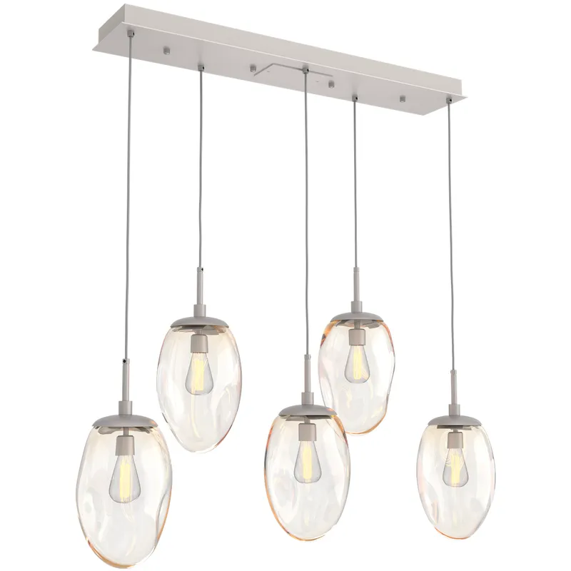 Meteo Incandescent 5 Light Beige Silver Linear Pendant Ceiling Light in Metallic Beige Silver, Amber, Multi-Port