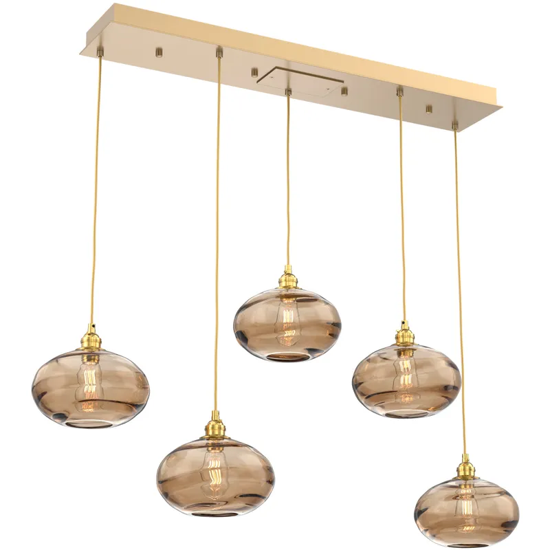 Coppa 5 Light Gilded Brass Linear Pendant Ceiling Light in Coppa Bronze, Multi-Port