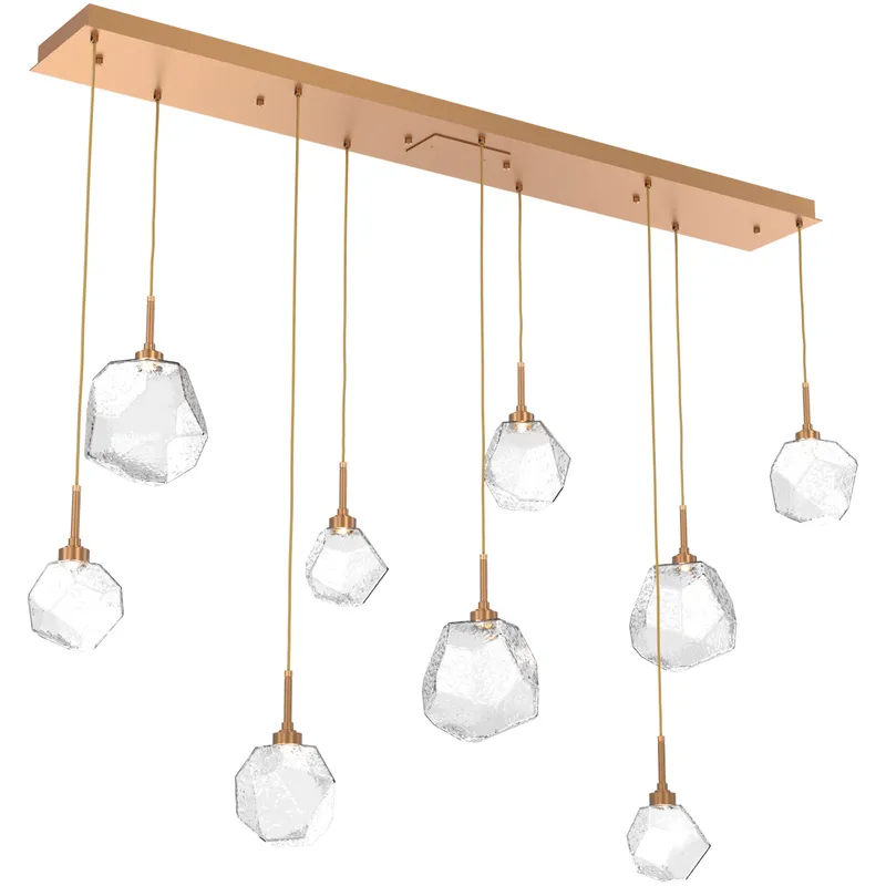Gem LED Novel Brass Linear Pendant Ceiling Light in Clear, 2700K LED, Multi-Port